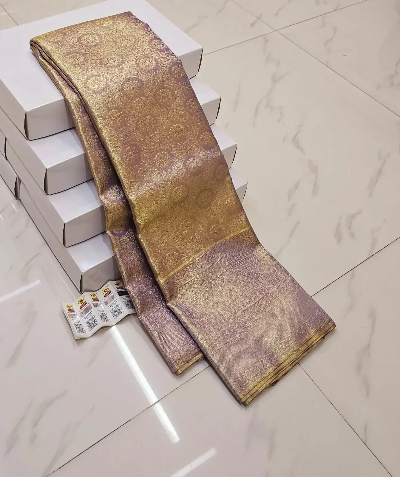 Soft Pastel Lavender Kanchipuram Handloom Bridal Silk Saree